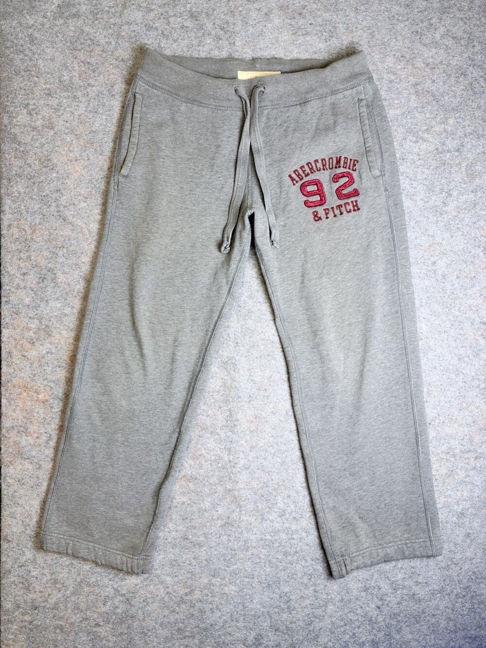 Vtg Abercrombie & Fitch Sweatpants Mens XS Gray Fleece Spellout Logo Grunge Y2K